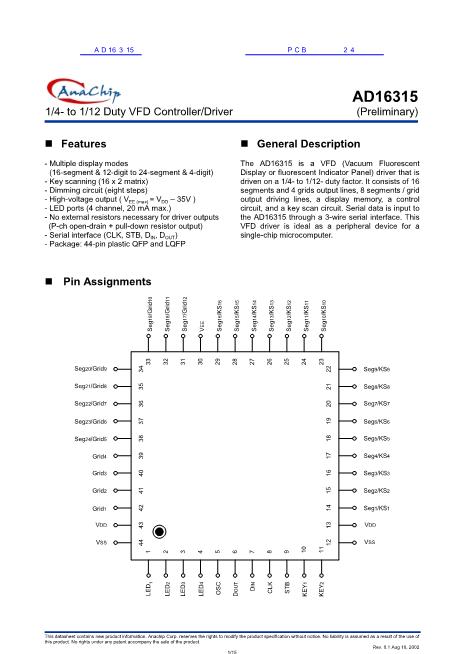 AD16315數(shù)據(jù)手冊封面