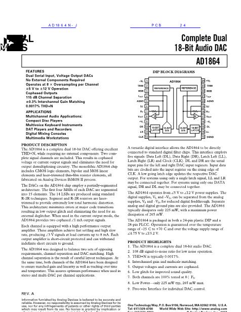 AD1864N-J数据手册封面