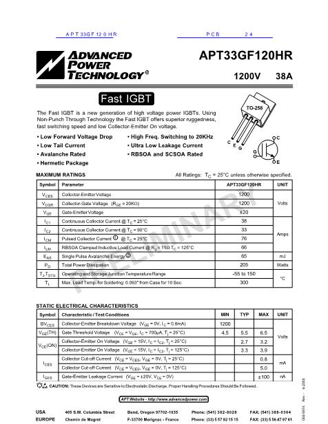 APT33GF120HR数据手册封面