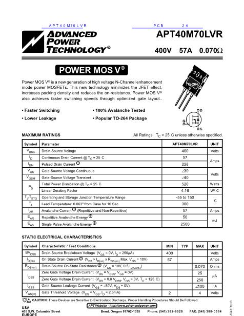 APT40M70LVR数据手册封面