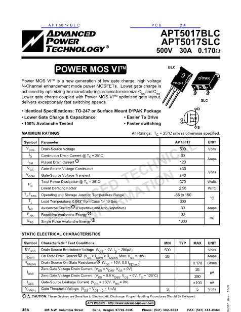 APT5017BLC数据手册封面