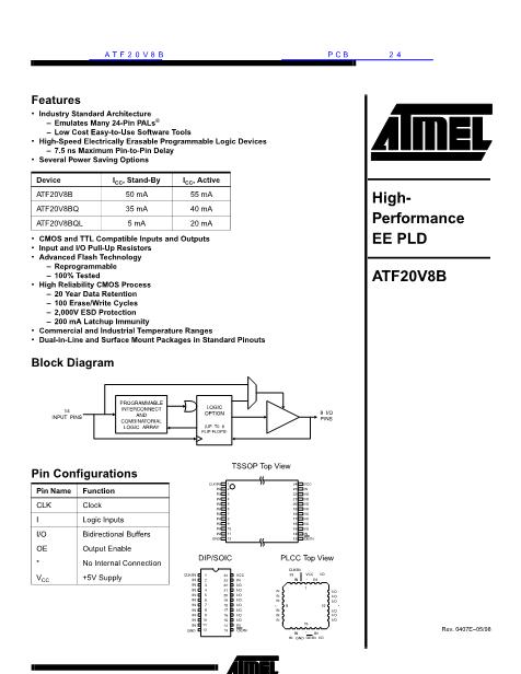 ATF20V8B數(shù)據(jù)手冊封面