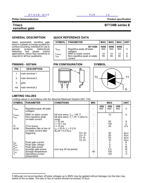 BT138B-500E數(shù)據(jù)手冊封面