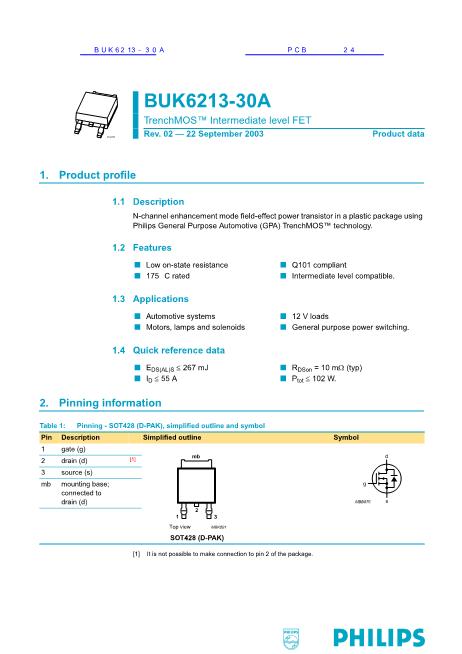BUK6213-30A數(shù)據(jù)手冊封面