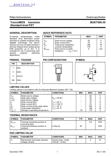 BUK7506-30數(shù)據(jù)手冊(cè)封面