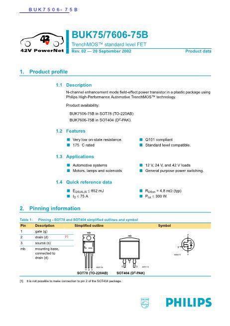 BUK7506-75B數(shù)據(jù)手冊封面