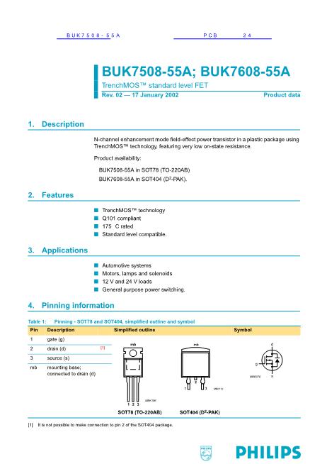 BUK7508-55A数据手册封面