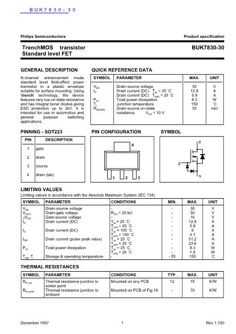 BUK7830-30數(shù)據(jù)手冊封面