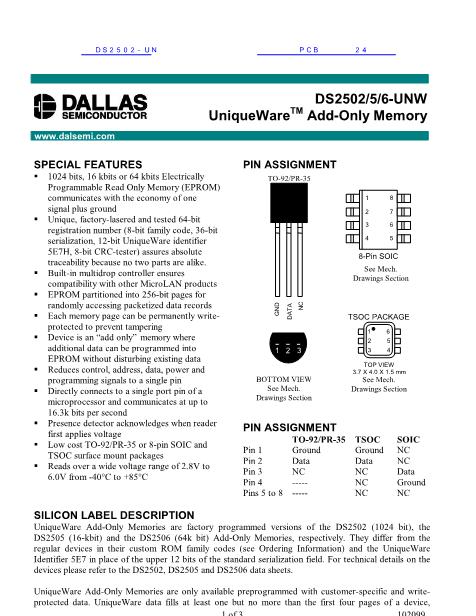 DS2502-UN数据手册封面