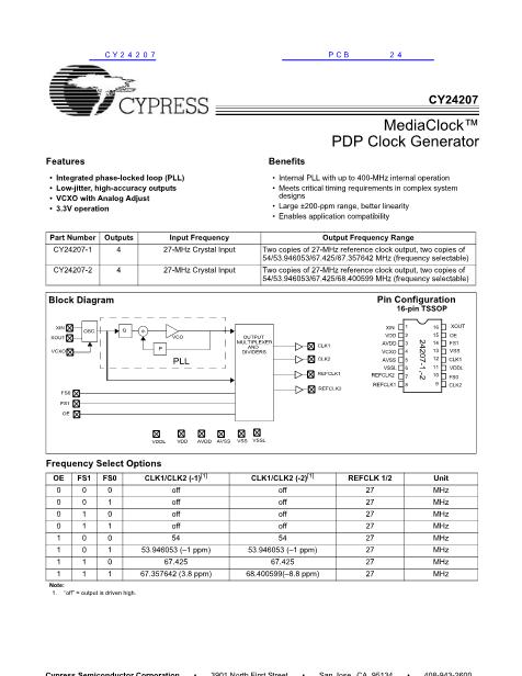 CY24207數(shù)據(jù)手冊封面