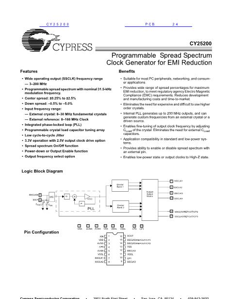 CY25200數(shù)據(jù)手冊封面