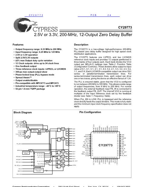 CY29773數(shù)據(jù)手冊封面