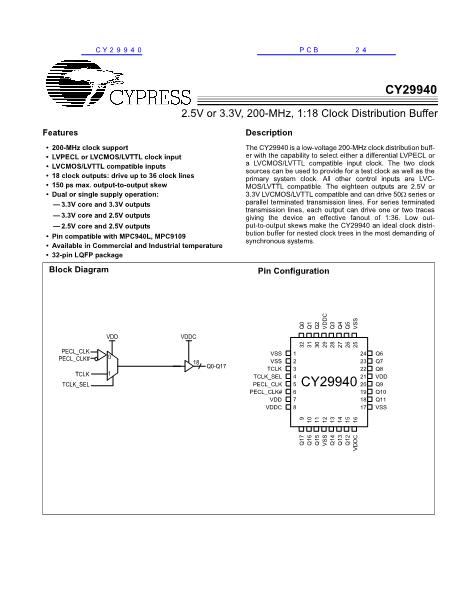 CY29940數(shù)據(jù)手冊封面
