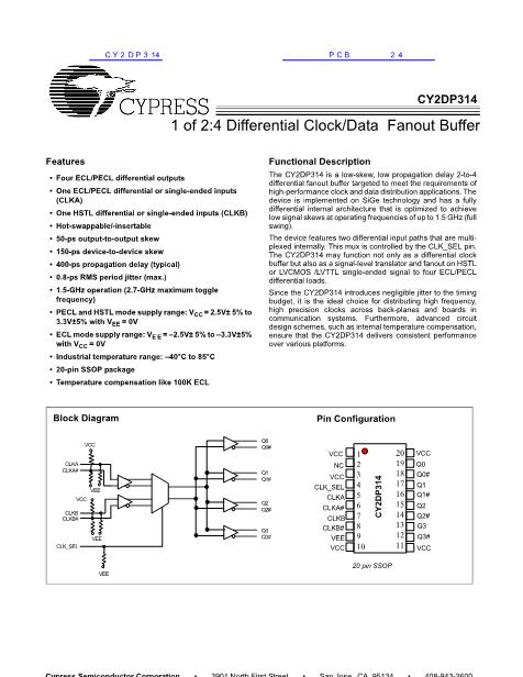 CY2DP314数据手册封面