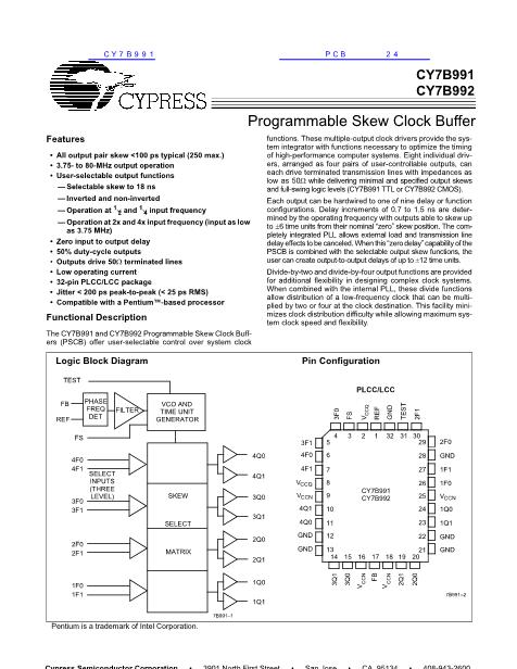 CY7B991数据手册封面
