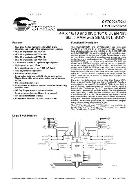 CY7C024数据手册封面