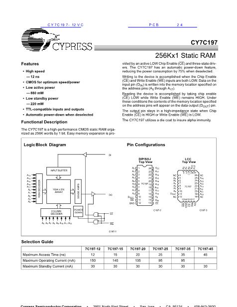 CY7C197-12VC数据手册封面
