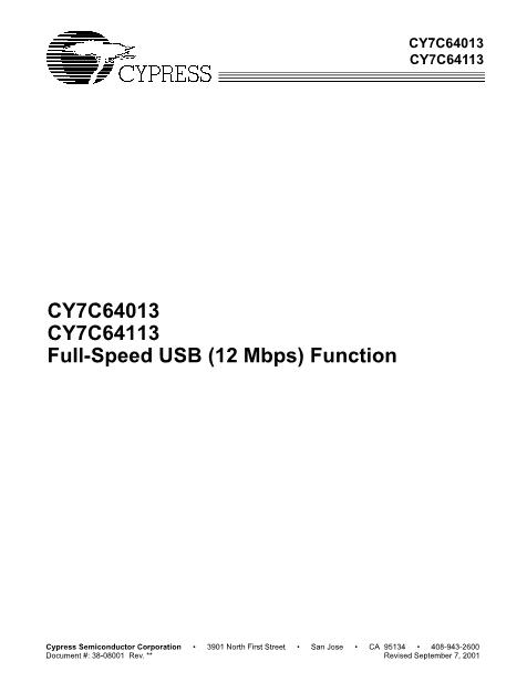 CY7C64113-PVC数据手册封面