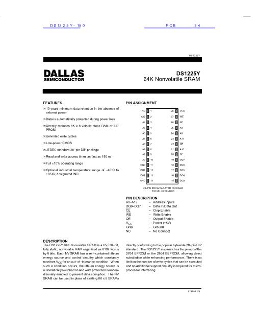 DS1225Y-150数据手册封面
