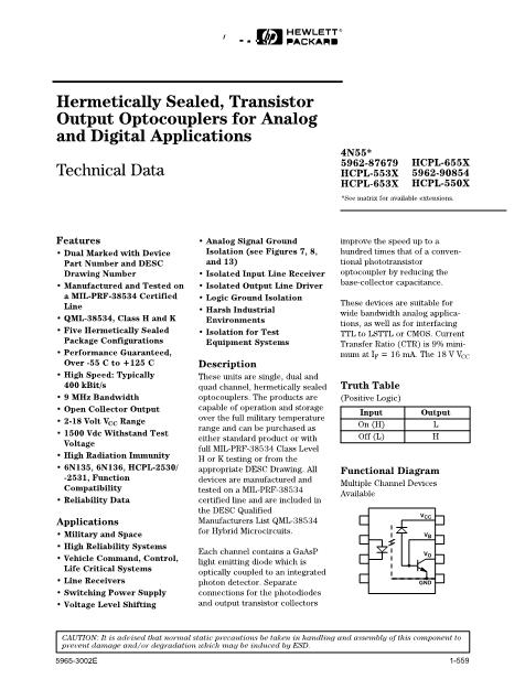 HCPL-6530数据手册封面