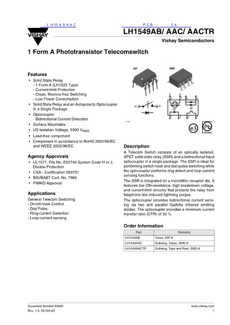 LH1549AAC數(shù)據(jù)手冊封面