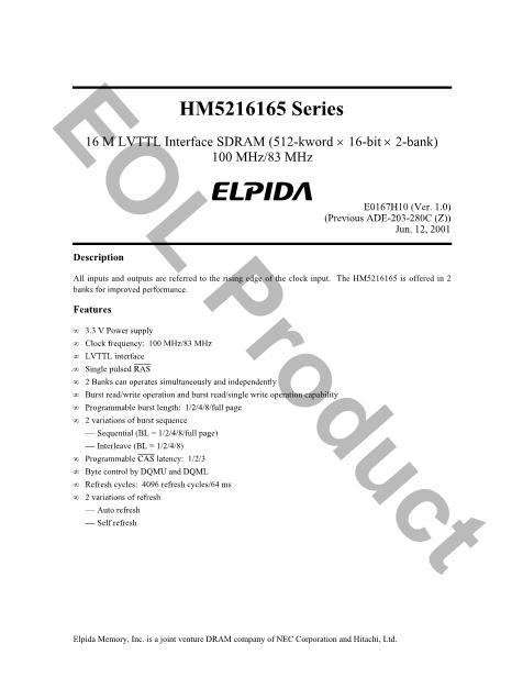 HM5216165TT-10H数据手册封面