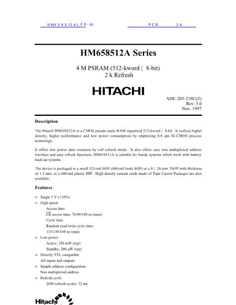 HM658512ALFP-10数据手册封面