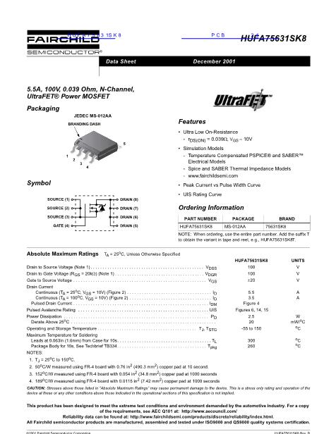 HUFA75631SK8數(shù)據(jù)手冊封面