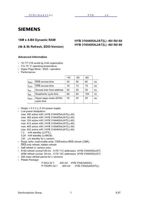 HYB3164405AJ數(shù)據(jù)手冊封面