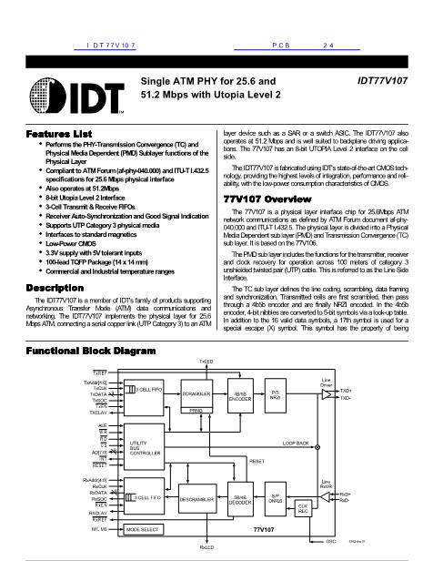 IDT77V107数据手册封面