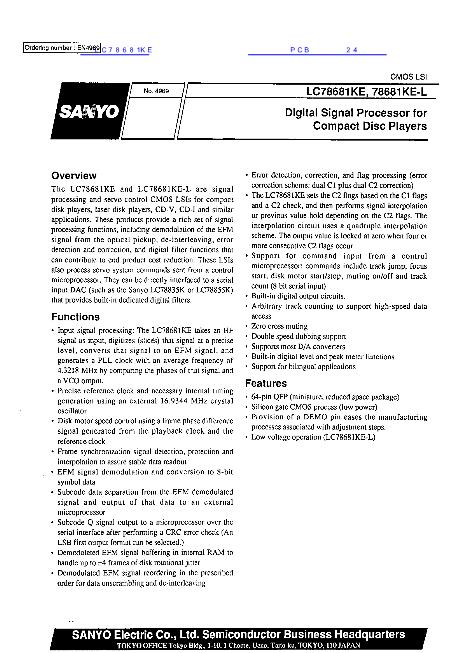 LC78681KE數(shù)據(jù)手冊封面