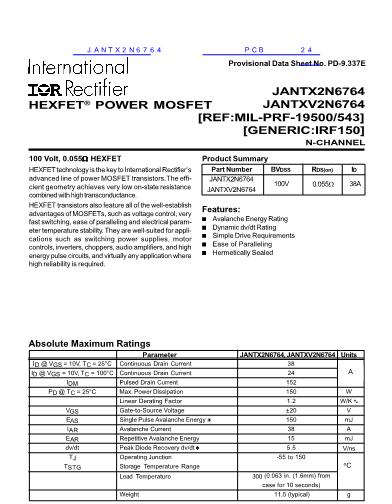 JANTX2N6764数据手册封面