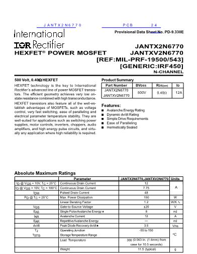 JANTX2N6770数据手册封面