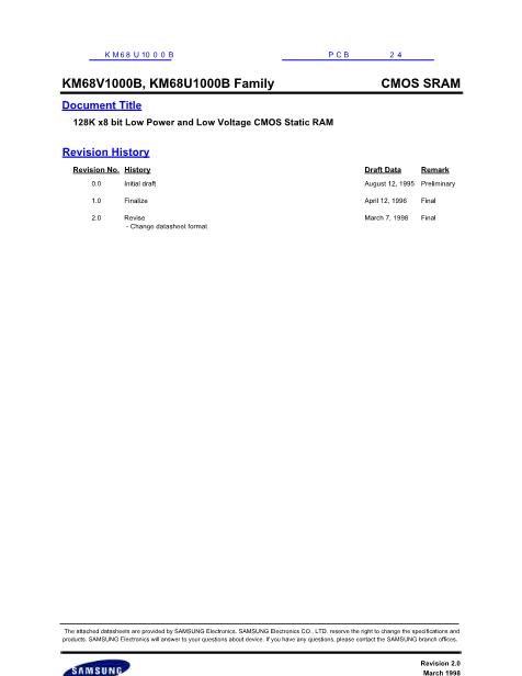 KM68U1000B數(shù)據(jù)手冊封面