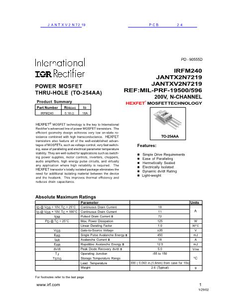 JANTXV2N7219数据手册封面