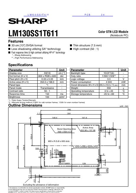 LM130SS1T611数据手册封面