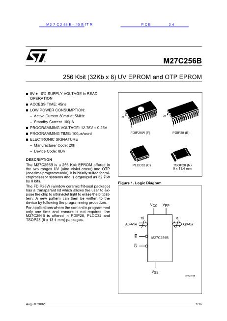 M27C256B-10B1TR数据手册封面