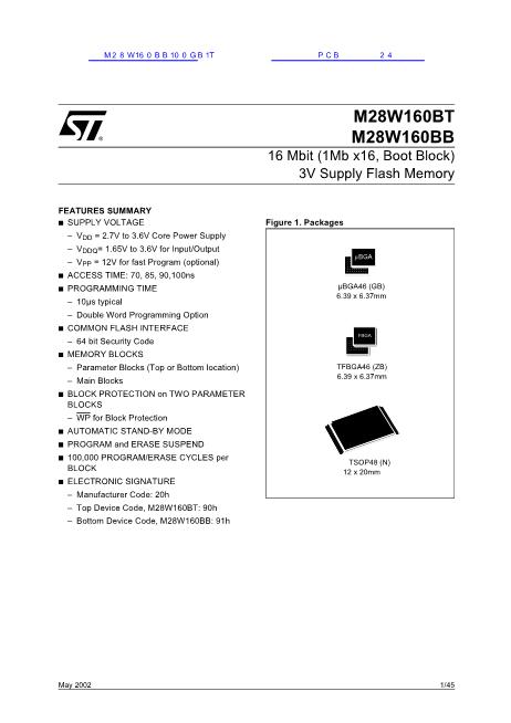M28W160BB100GB1T數(shù)據(jù)手冊(cè)封面