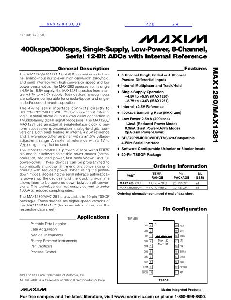MAX1280BCUP数据手册封面