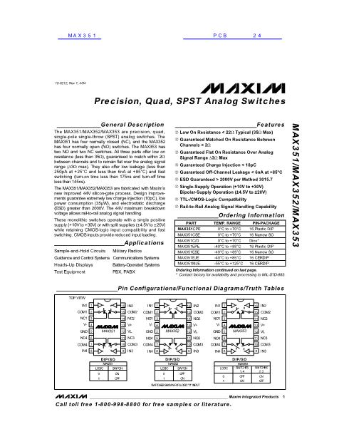 MAX351数据手册封面