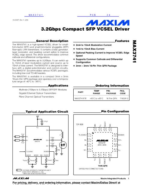 MAX3741數(shù)據(jù)手冊封面