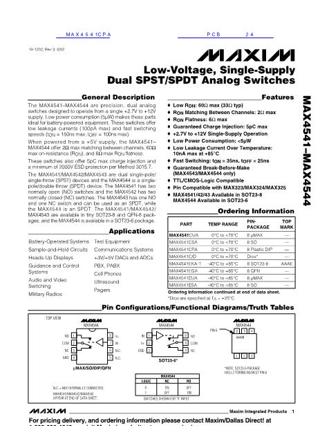 MAX4541CPA数据手册封面