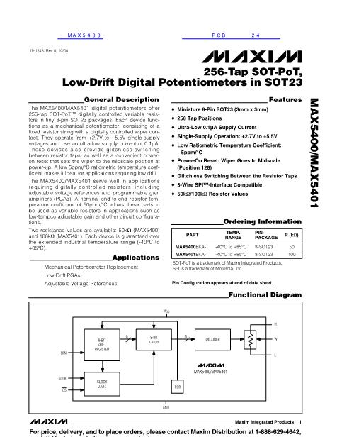 MAX5400数据手册封面