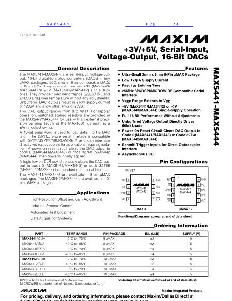 MAX5441数据手册封面