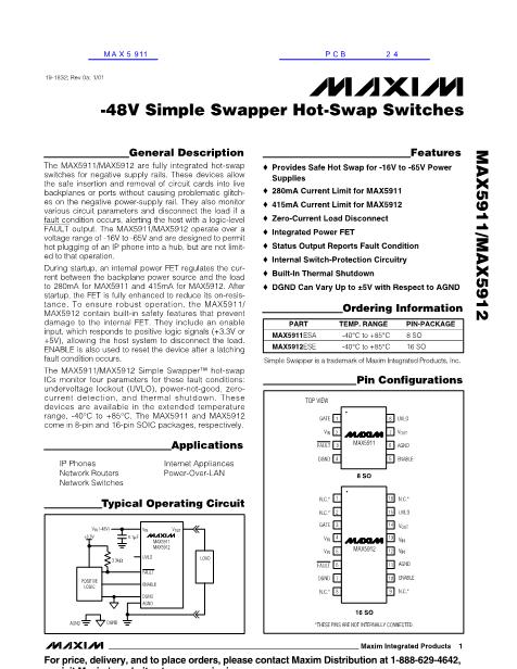 MAX5911數(shù)據(jù)手冊封面