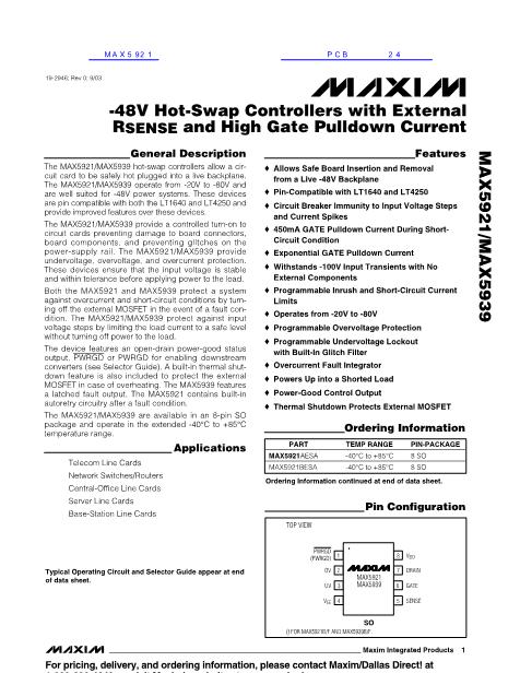MAX5921數(shù)據(jù)手冊封面