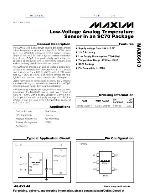 MAX6613数据手册封面
