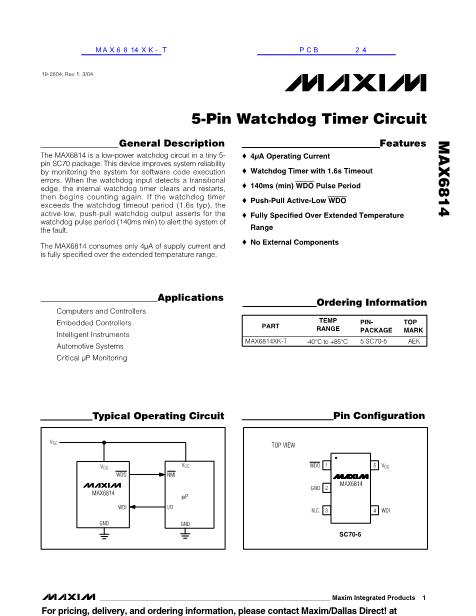 MAX6814XK-T数据手册封面