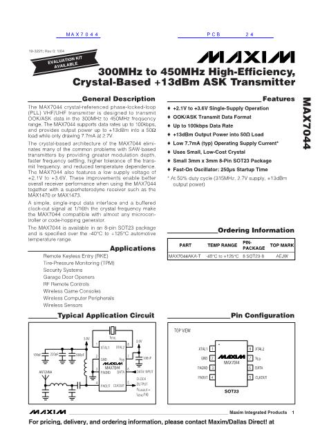 MAX7044数据手册封面