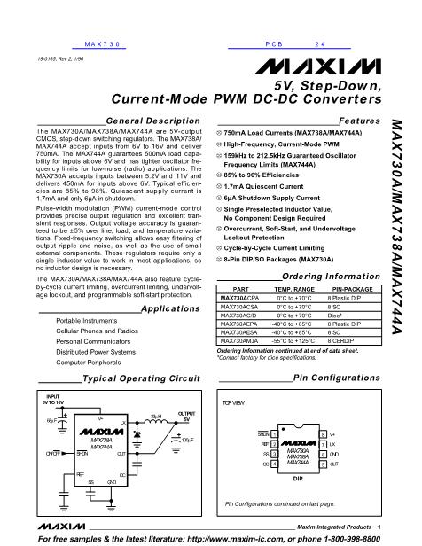 MAX730数据手册封面
